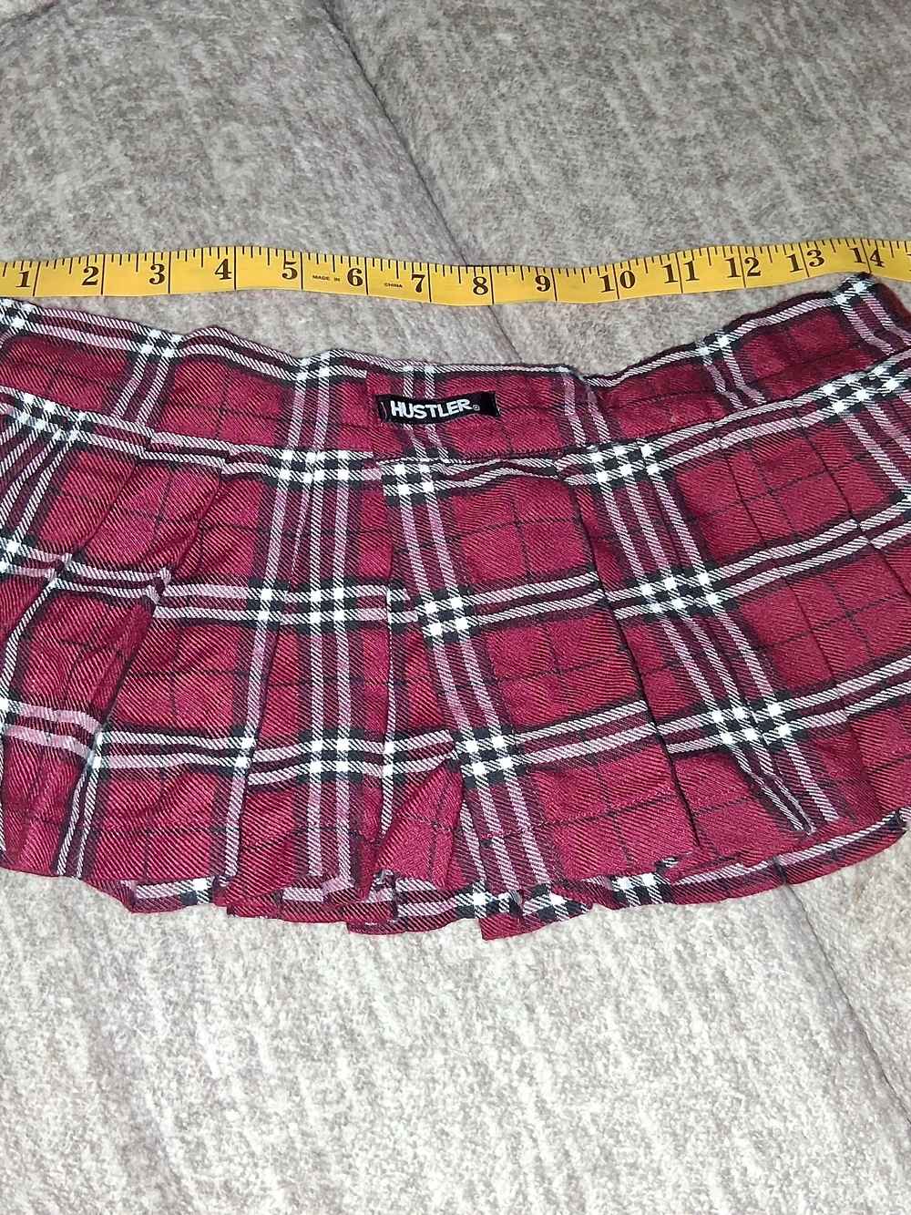 Authentic vintage  Hustler Lingerie red plaid pleated micro mini skirt